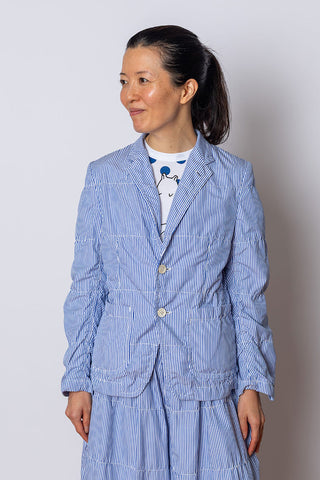 Stitched Stripe Stand Collar Jacket - Blue/White