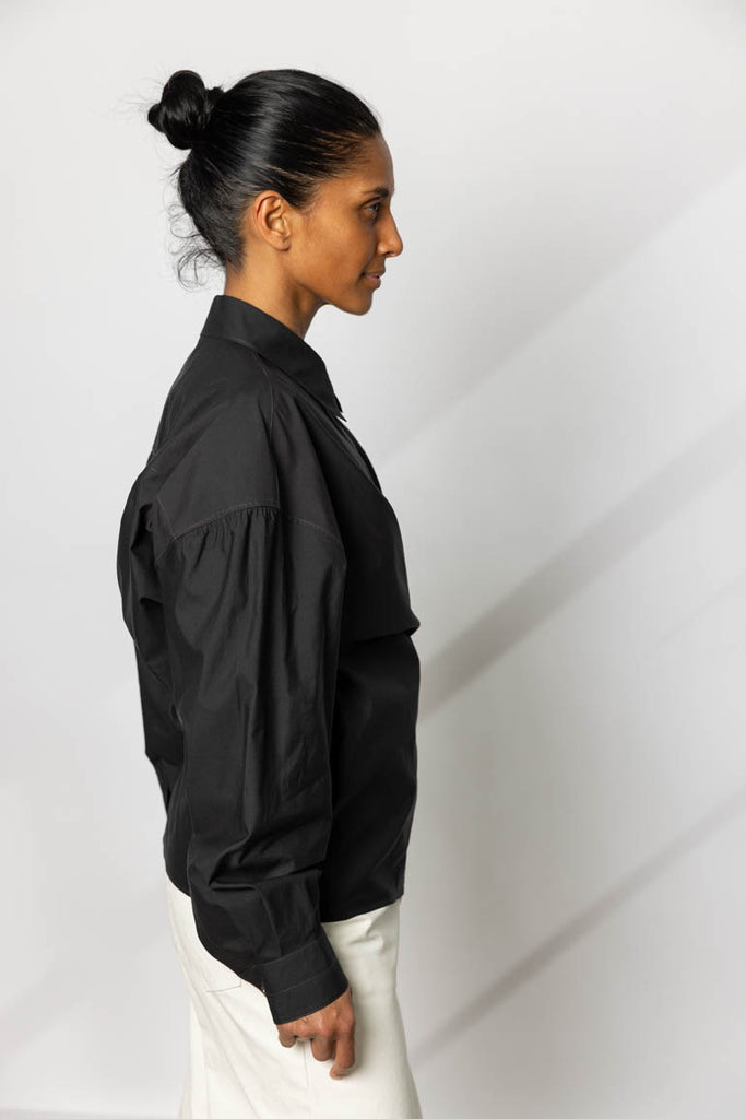 Straight Collar Twisted Shirt - Squid Ink