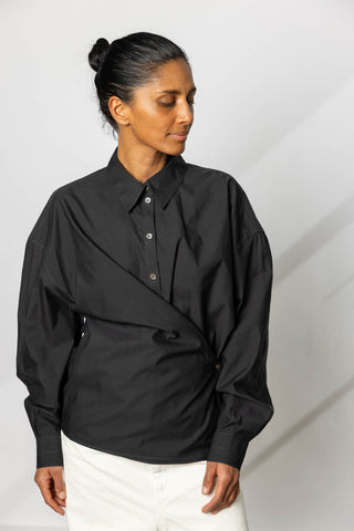 Straight Collar Twisted Shirt - Squid Ink