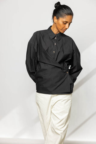 Straight Collar Twisted Shirt - Squid Ink