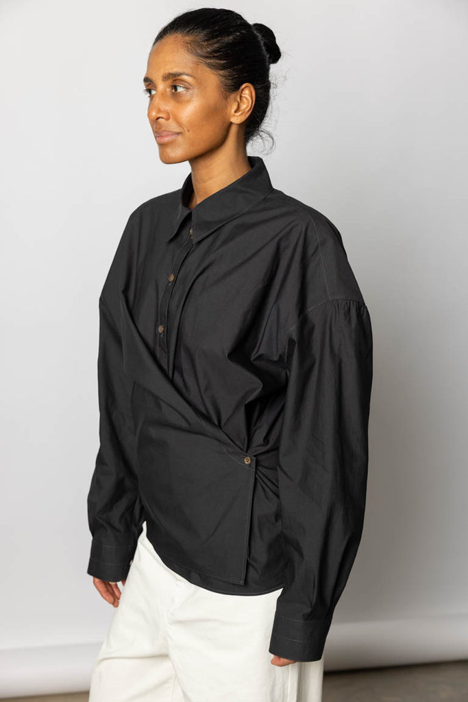 Straight Collar Twisted Shirt - Squid Ink