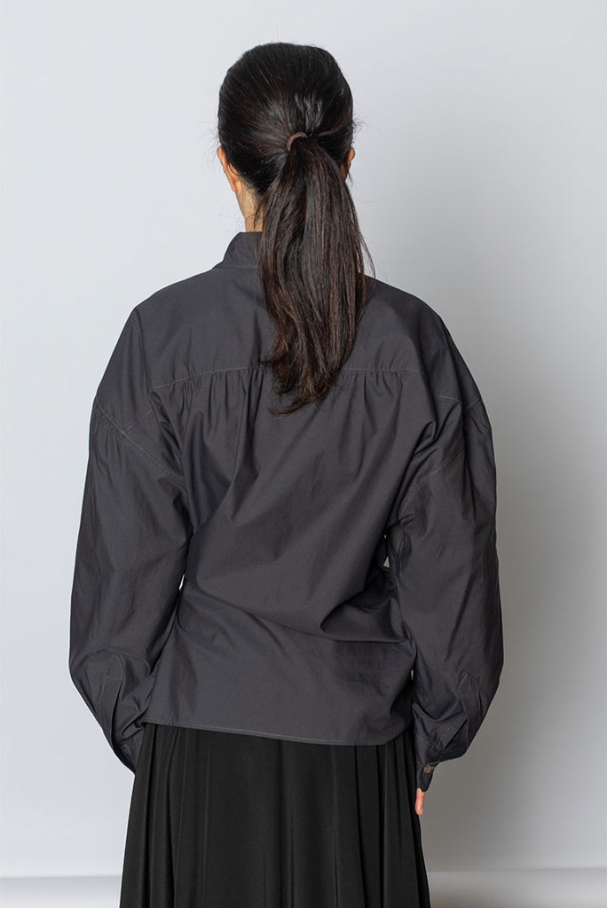 Straight Collar Twisted Shirt - Squid Ink