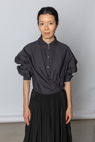 Straight Collar Twisted Shirt - Squid Ink