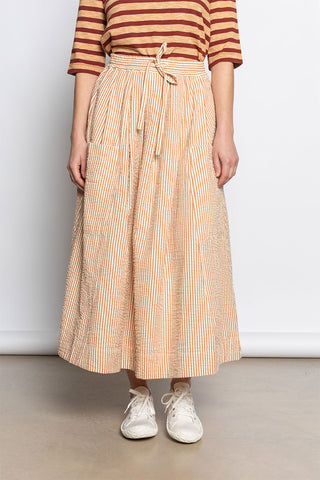 Stripe Cotton Seersucker Patch Pocket Skirt - Terracotta/Ecru