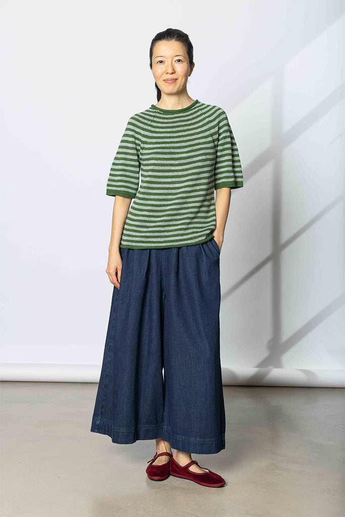 Stripe Linen Cotton Knitted Tee - Croft/Egg Shell