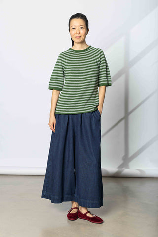 Stripe Linen Cotton Knitted Tee - Croft/Egg Shell