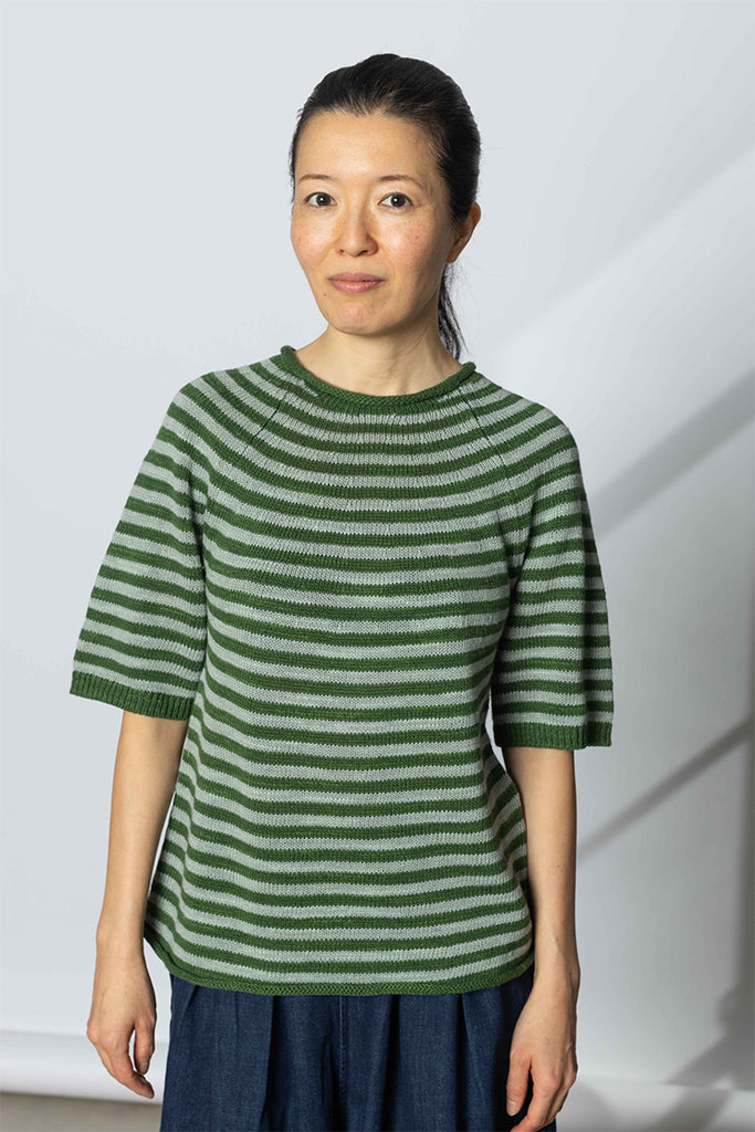 Stripe Linen Cotton Knitted Tee - Croft/Egg Shell