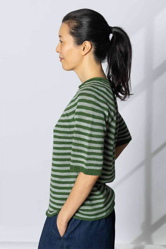 Stripe Linen Cotton Knitted Tee - Croft/Egg Shell