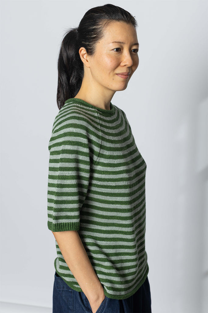 Stripe Linen Cotton Knitted Tee - Croft/Egg Shell