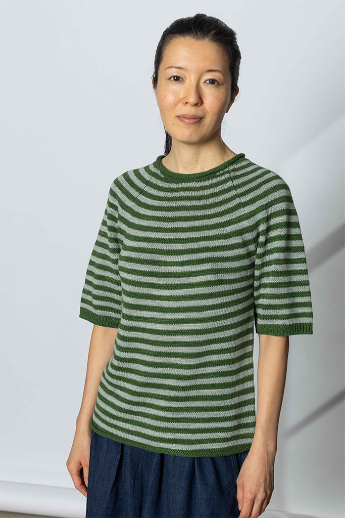 Stripe Linen Cotton Knitted Tee - Croft/Egg Shell