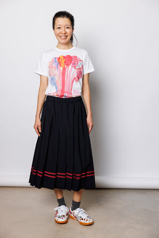 Striped Border Pleated Skirt - Navy