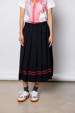 Striped Border Pleated Skirt - Navy