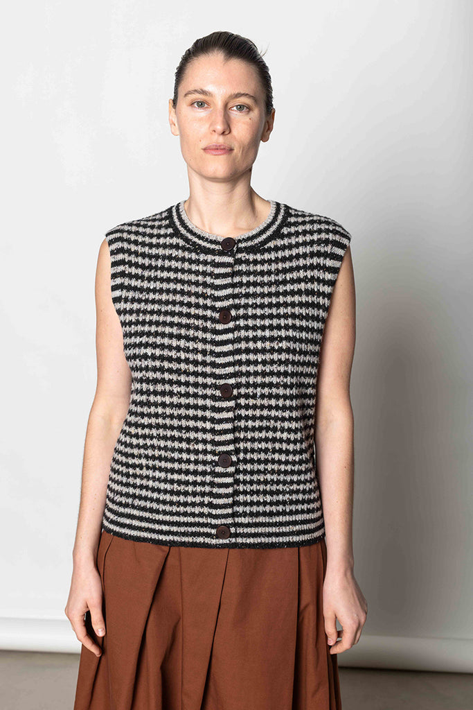 Striped Donegal Wool Buttoned Tank - Flax/Charcoal