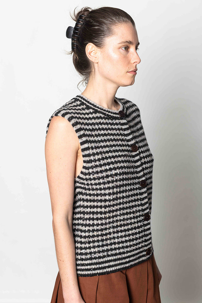 Striped Donegal Wool Buttoned Tank - Flax/Charcoal