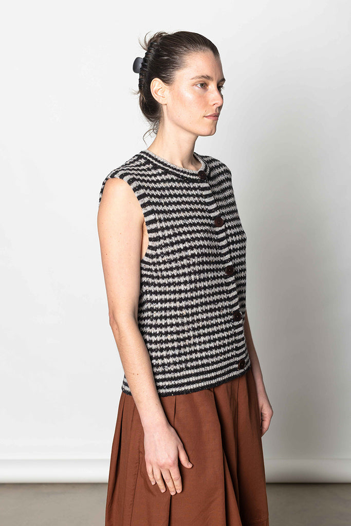 Striped Donegal Wool Buttoned Tank - Flax/Charcoal