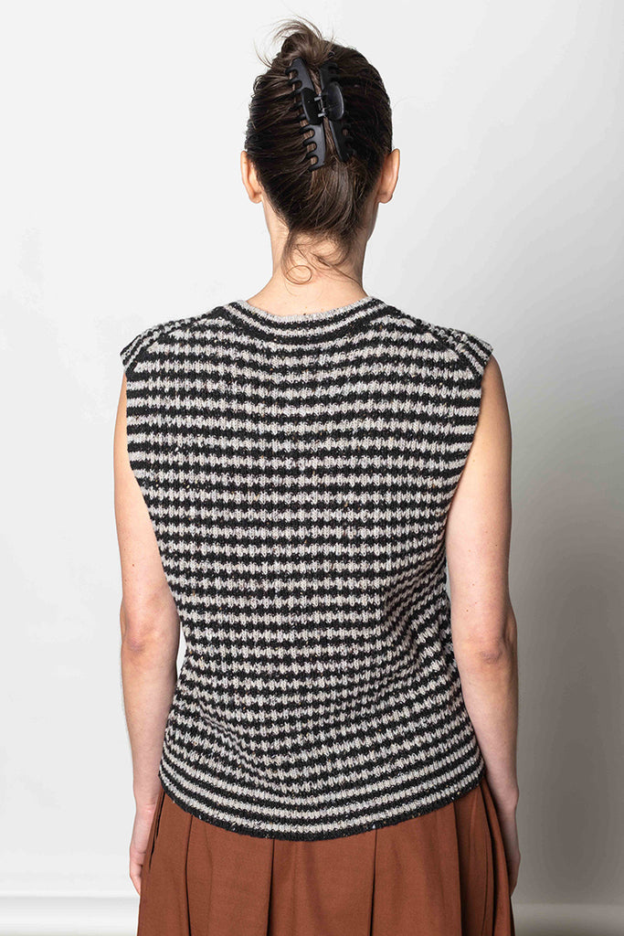 Striped Donegal Wool Buttoned Tank - Flax/Charcoal