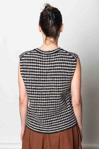 Striped Donegal Wool Buttoned Tank - Flax/Charcoal