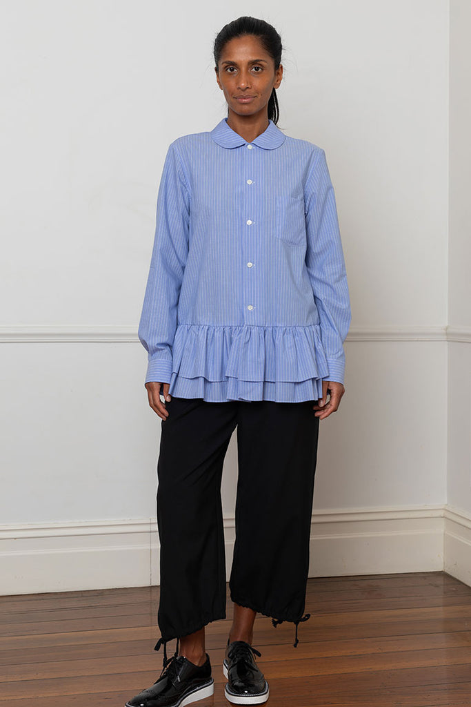 Striped Ruffle Hem Shirt - Blue