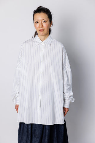 Striped Cotton Cocoon Shirt - White/Navy