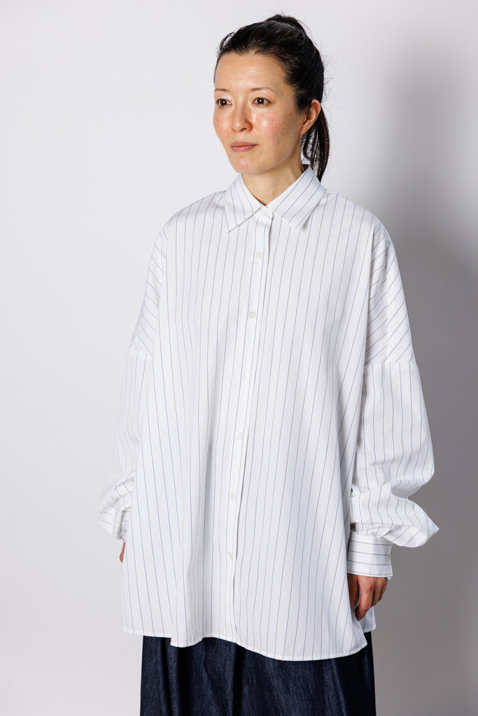 Striped Cotton Cocoon Shirt - White/Navy