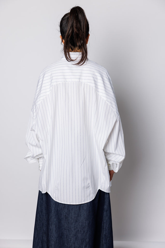 Striped Cotton Cocoon Shirt - White/Navy