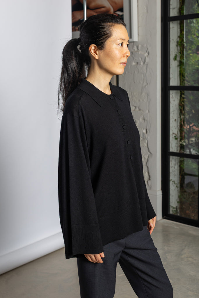 Talis Merino Polo Sweater - Black