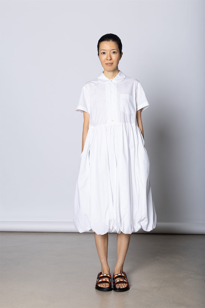 Balloon Skirted Shirt Dress - White