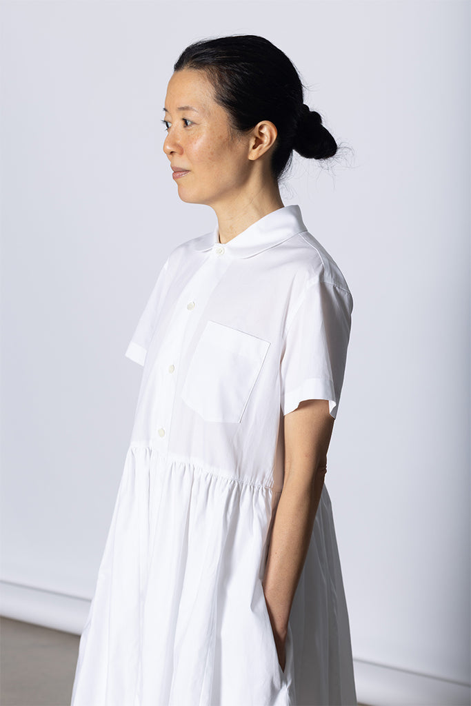 Balloon Skirted Shirt Dress - White