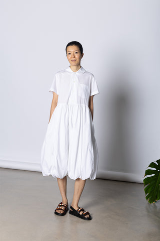 Balloon Skirted Shirt Dress - White