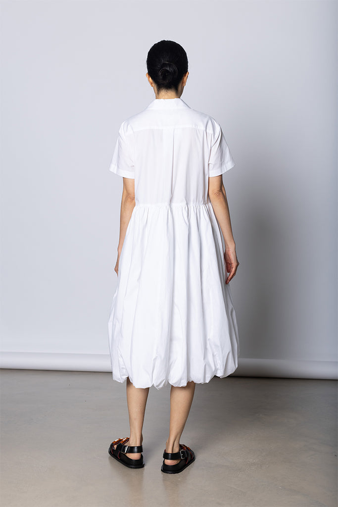 Balloon Skirted Shirt Dress - White