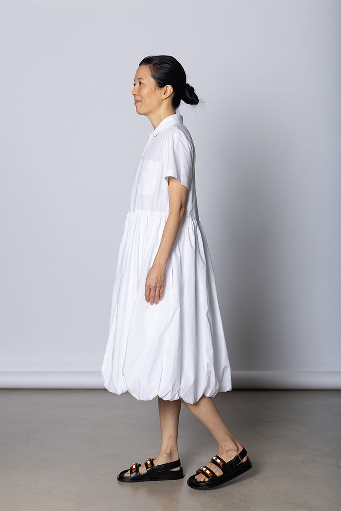 Balloon Skirted Shirt Dress - White