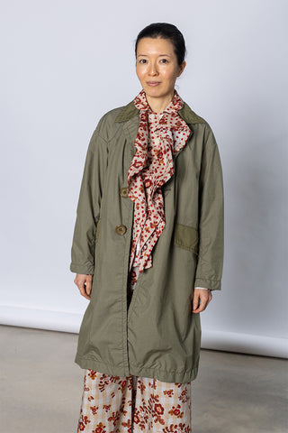 Contrast Frill Front Coat - Khaki/Beige