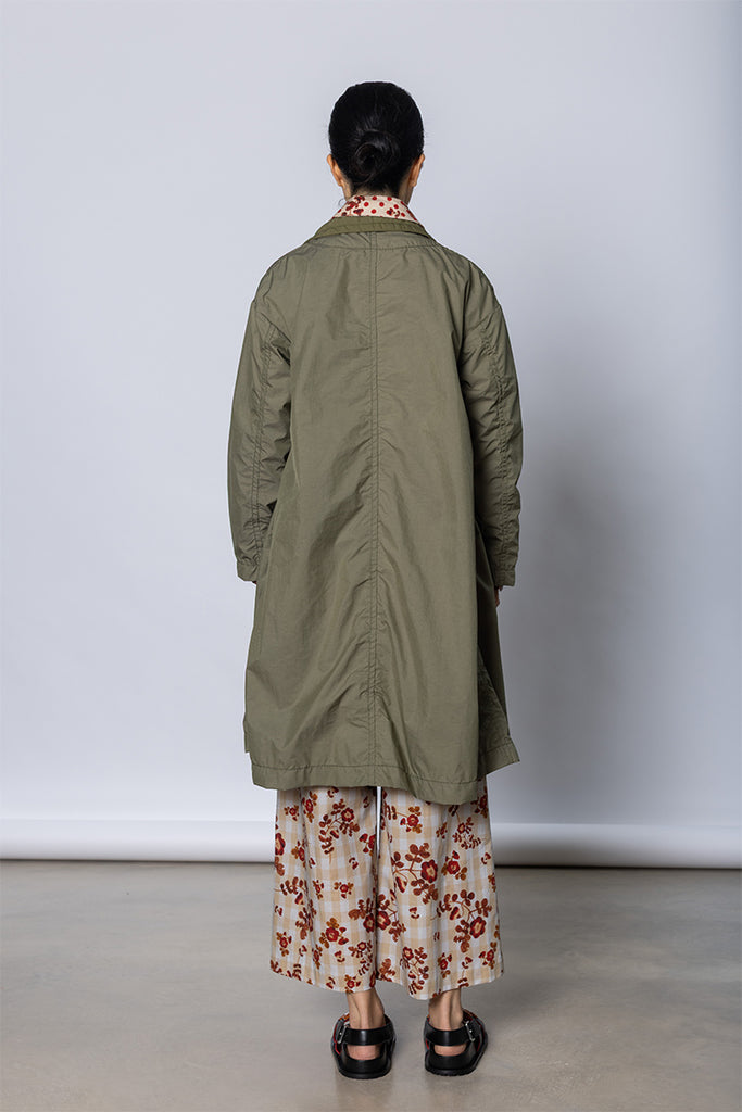 Contrast Frill Front Coat - Khaki/Beige