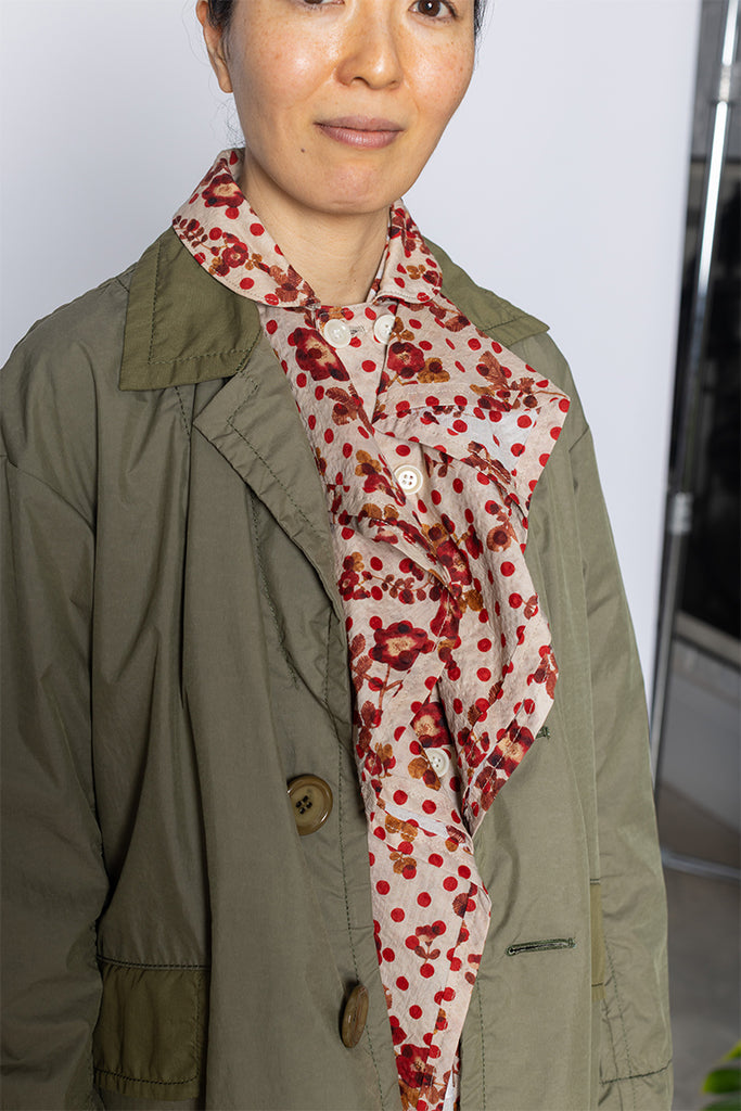 Contrast Frill Front Coat - Khaki/Beige