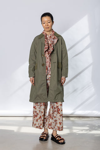 Contrast Frill Front Coat - Khaki/Beige