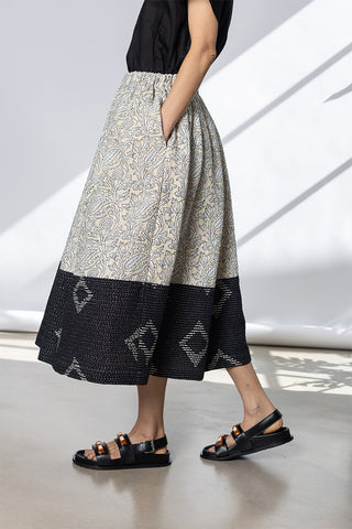 Contrast Hem Skirt - Ecru/Black