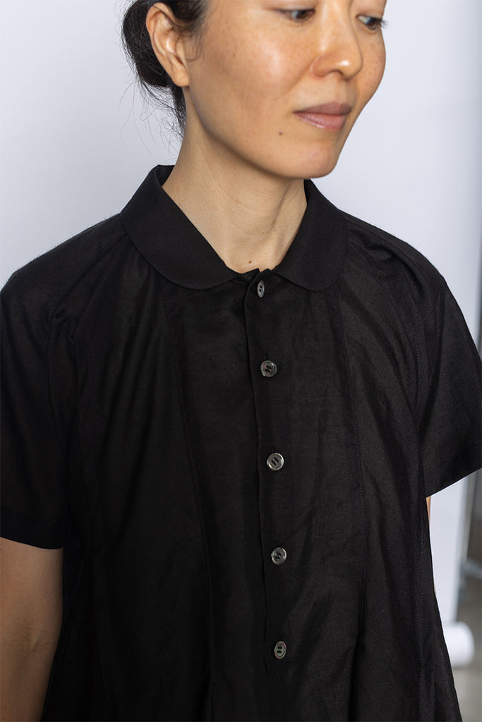 Cotton Ramie Peter Pan Collar Shirt - Black