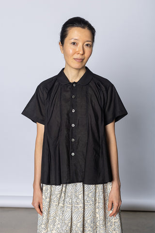 Cotton Ramie Peter Pan Collar Shirt - Black
