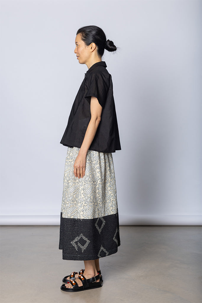 Cotton Ramie Peter Pan Collar Shirt - Black