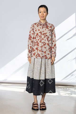 Gingham Floral Shirt - Beige