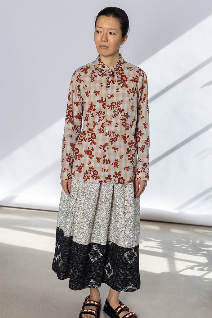 Gingham Floral Shirt - Beige
