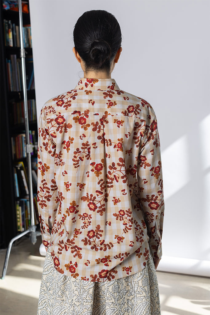 Gingham Floral Shirt - Beige