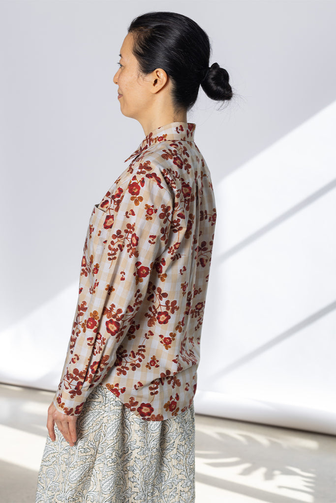 Gingham Floral Shirt - Beige