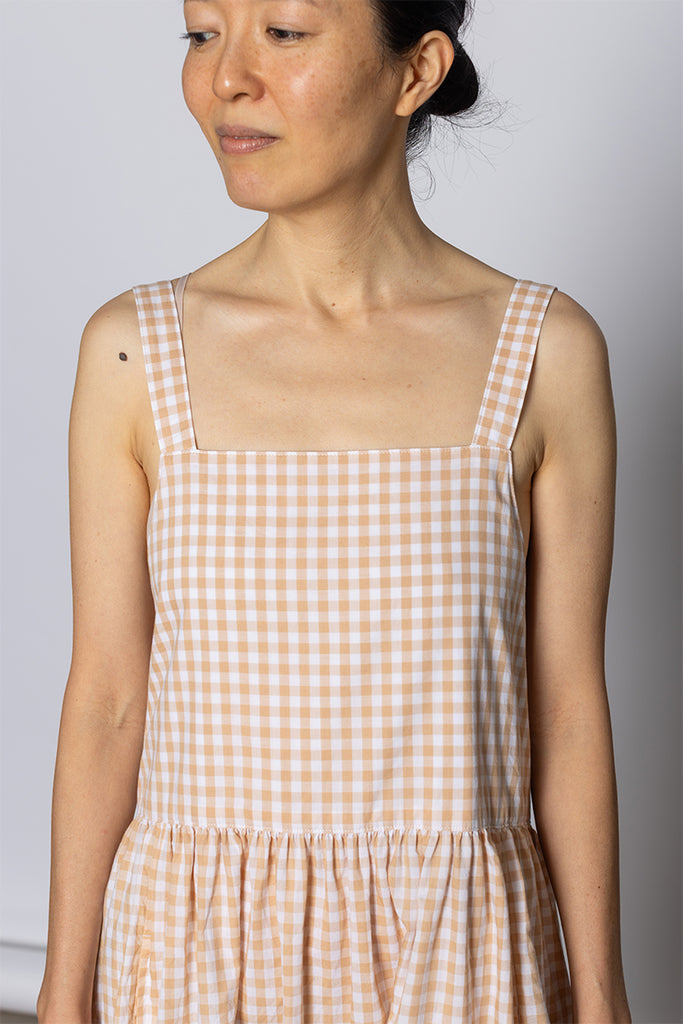 Gingham Sundress - Beige/White