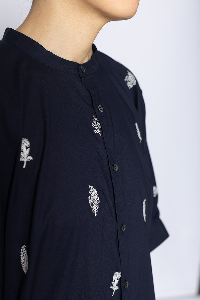 Motif Shirt Dress - Navy/White