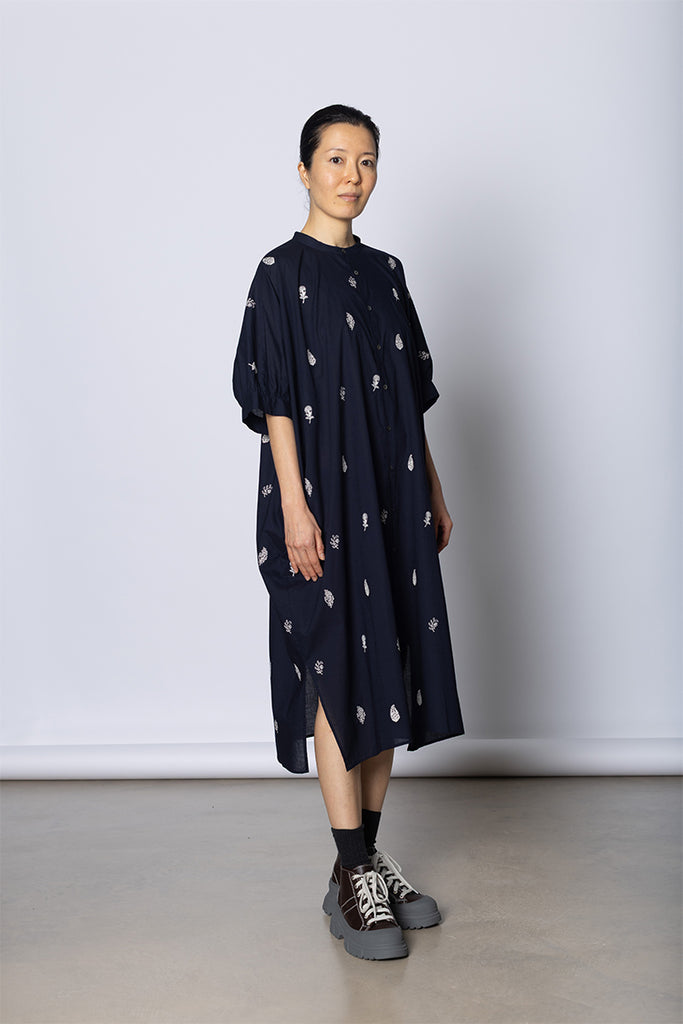 Motif Shirt Dress - Navy/White
