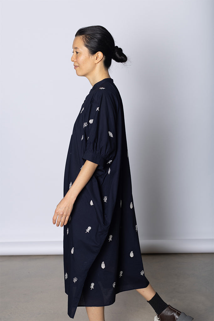 Motif Shirt Dress - Navy/White