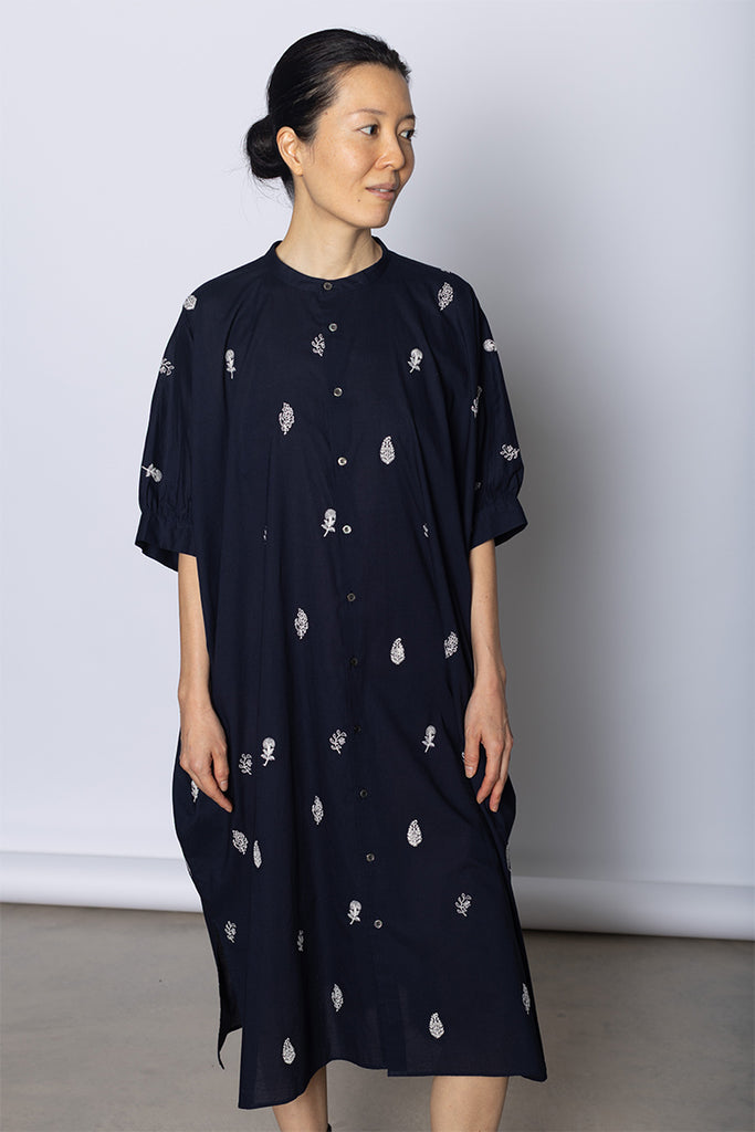 Motif Shirt Dress - Navy/White