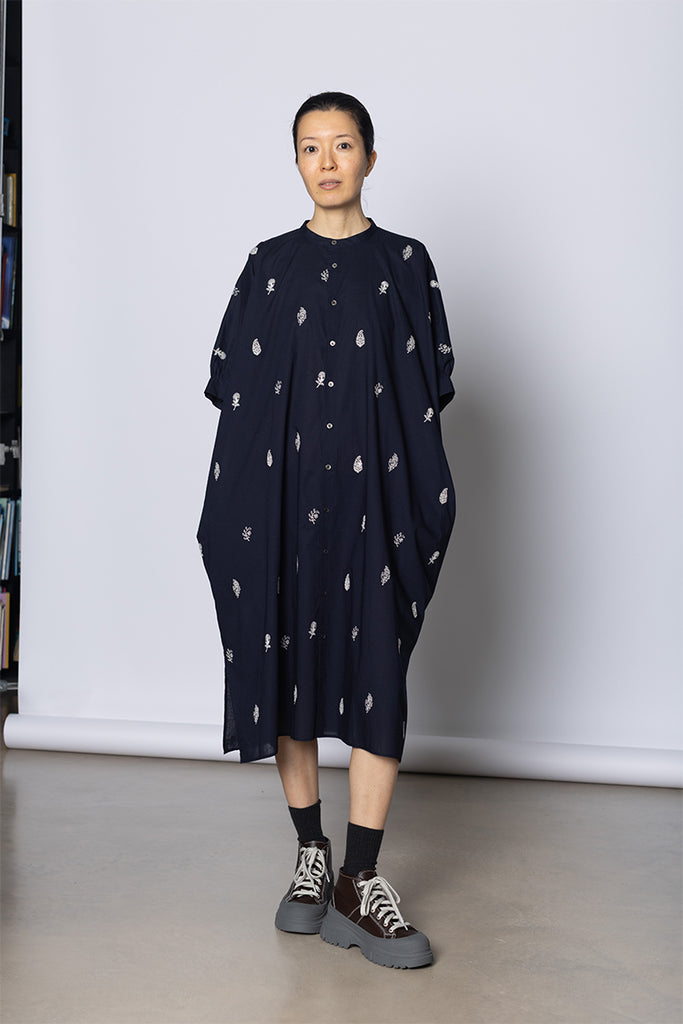 Motif Shirt Dress - Navy/White