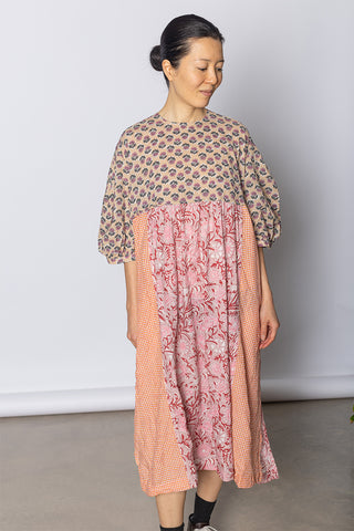 Patchworked Floral & Gingham Dress - Pink/Coral
